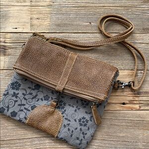 Myra Bag Fold-over Crossbody. Leather/Canvas.